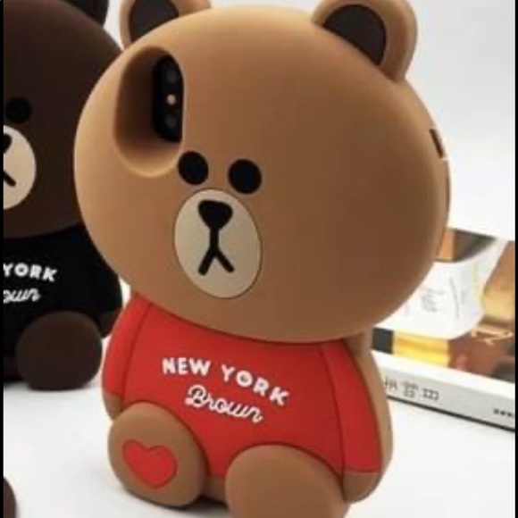 Bear iphone x Silicone case Kawaii Cute Phone Protector red brown bear - Picture 1 of 2